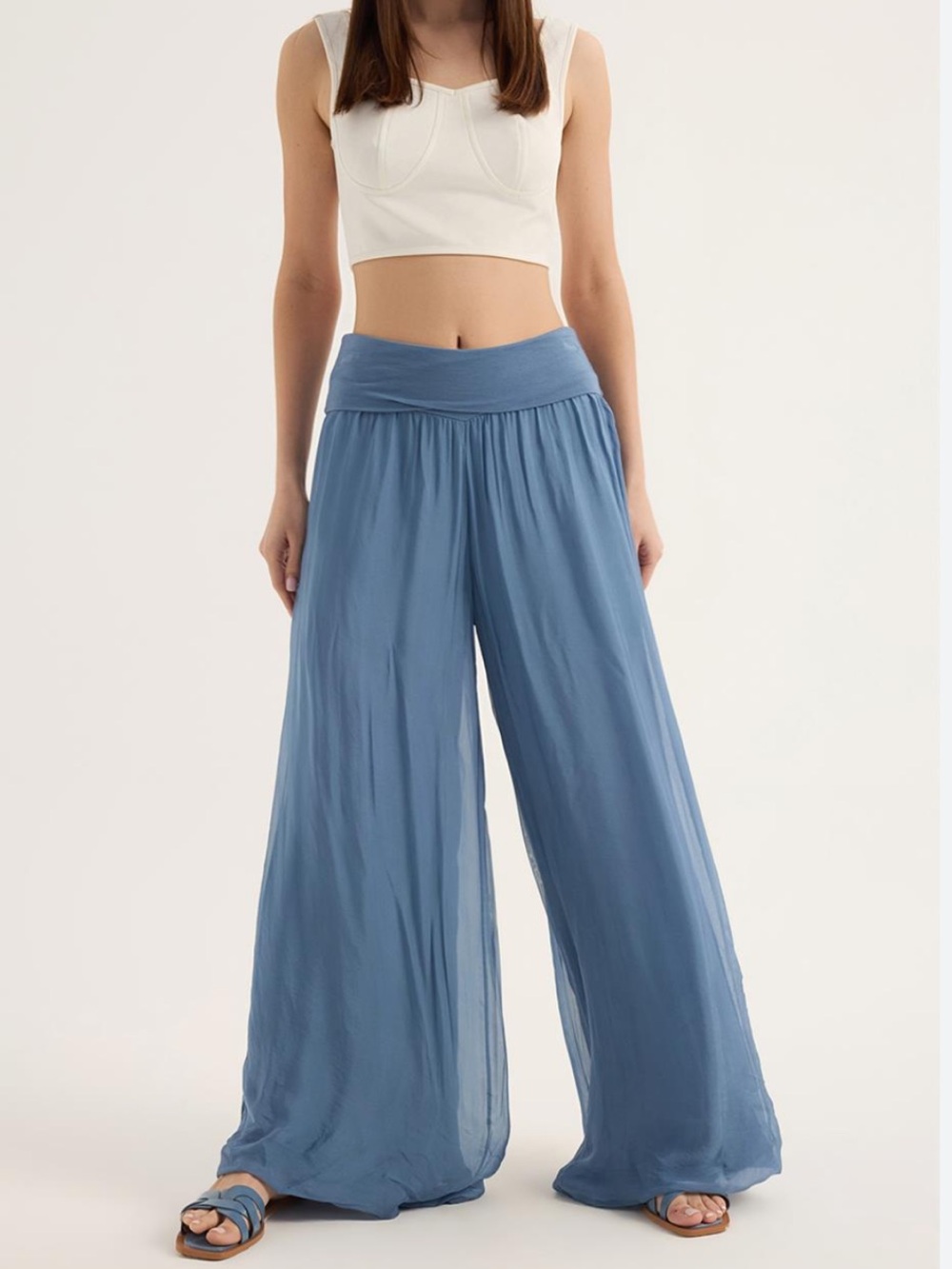 Wide-Leg Lightweight Blue Palazzo Pants